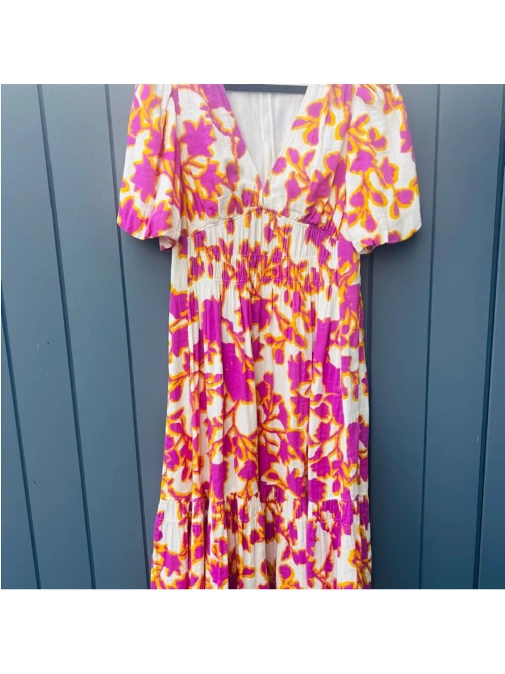 ME+EM Pink and Yellow Floral Smocked Midi Dress - Picture 10 of 13